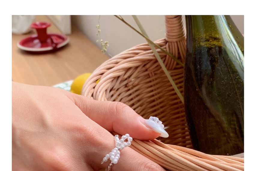 Silver Ring Sterling Bow 925 Beaded Elastic