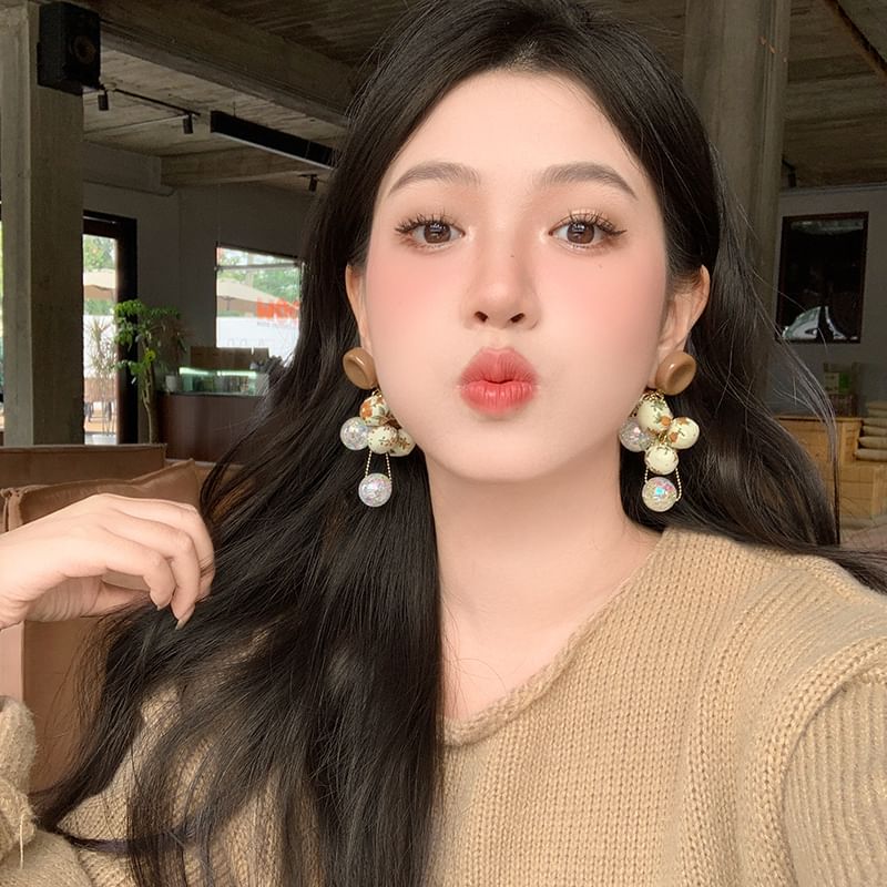 Beaded Fabric Drop Print Earring Floral