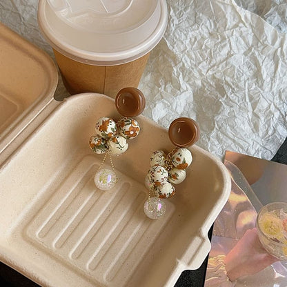 Beaded Fabric Drop Print Earring Floral