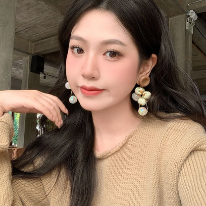 Beaded Fabric Drop Print Earring Floral