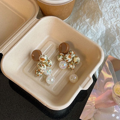 Beaded Fabric Drop Print Earring Floral