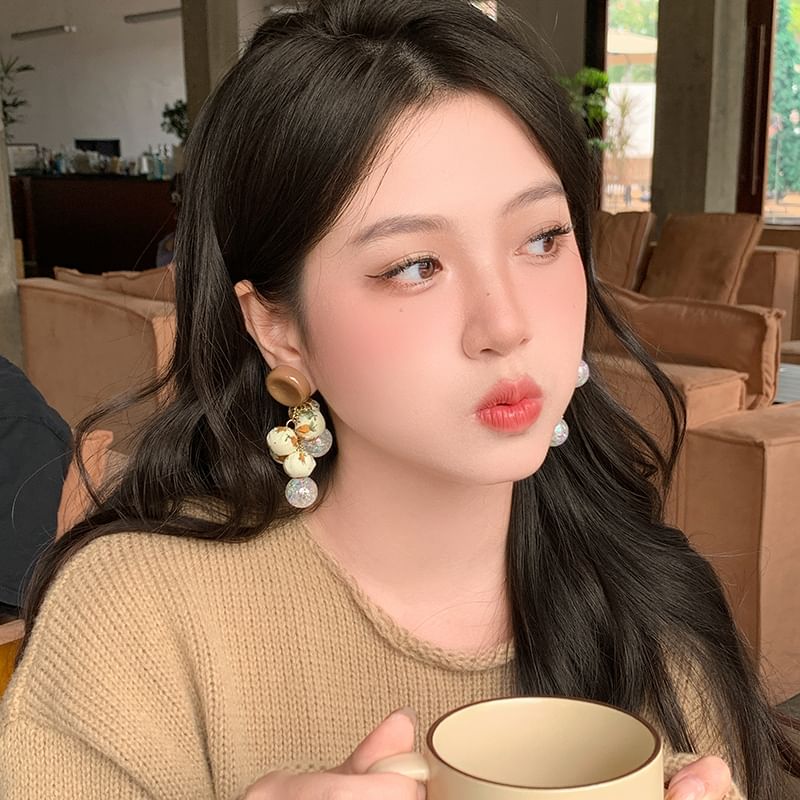 Beaded Fabric Drop Print Earring Floral