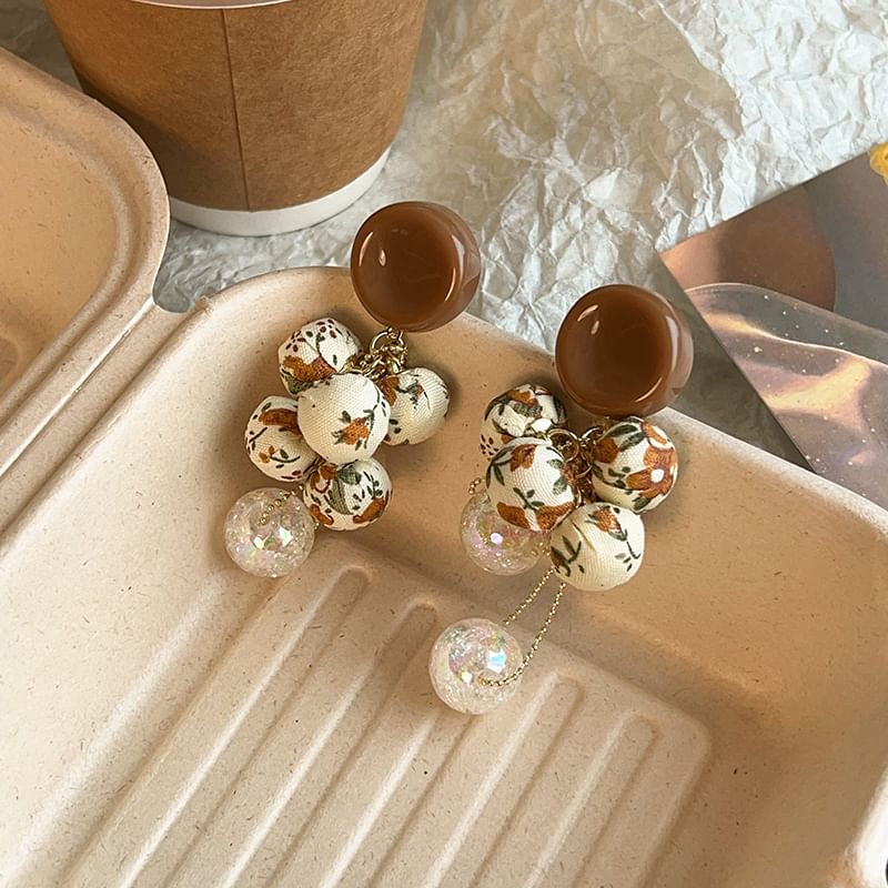 Beaded Fabric Drop Print Earring Floral