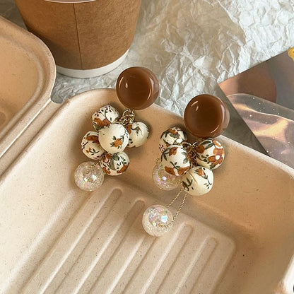 Beaded Fabric Drop Print Earring Floral