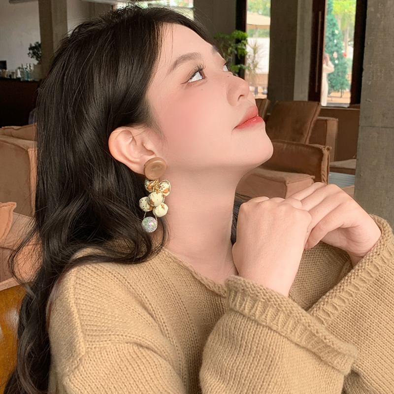 Beaded Fabric Drop Print Earring Floral