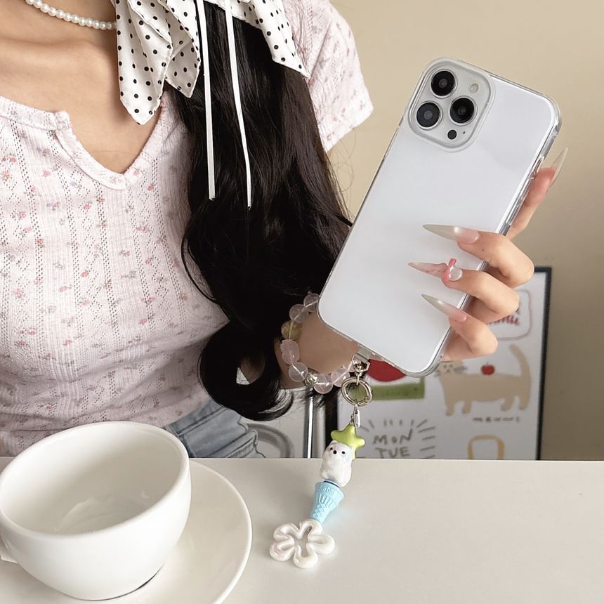 Floral Pad Cream Charm with Designs) Phone Lanyard (Various Ice