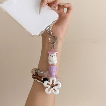 Floral Pad Cream Charm with Designs) Phone Lanyard (Various Ice