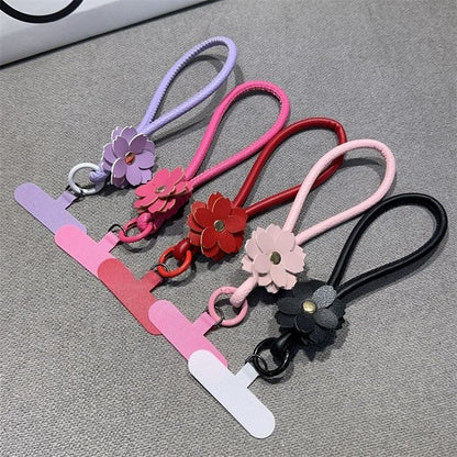 Leather Floral Faux Pad and Strap Phone with Lanyard