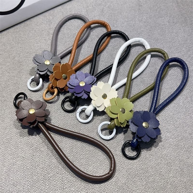 Leather Floral Faux Pad and Strap Phone with Lanyard