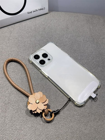 Leather Floral Faux Pad and Strap Phone with Lanyard