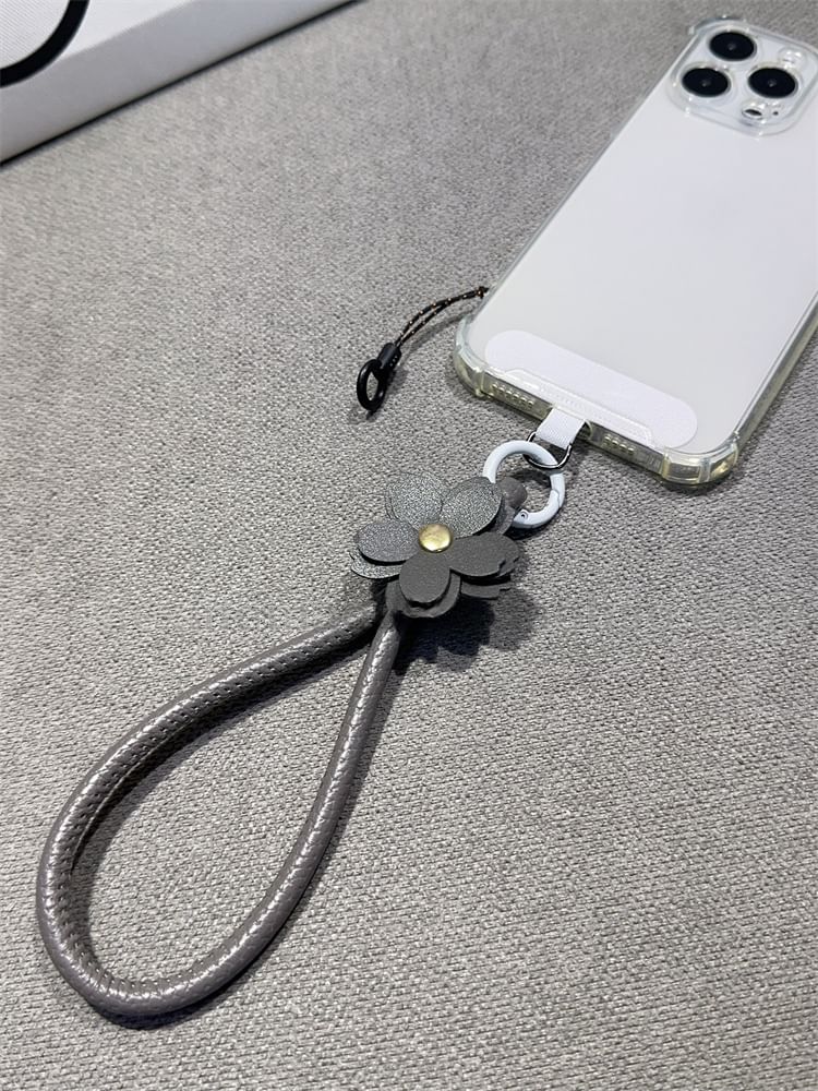 Leather Floral Faux Pad and Strap Phone with Lanyard