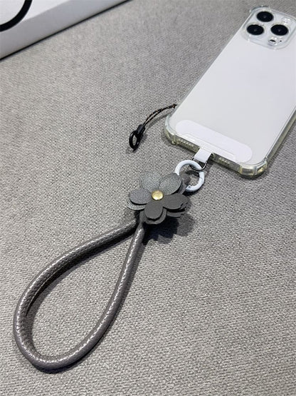 Leather Floral Faux Pad and Strap Phone with Lanyard