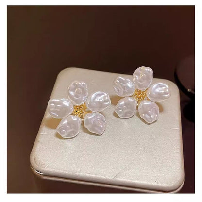 Statement Floral Earring Alloy Pearl Faux