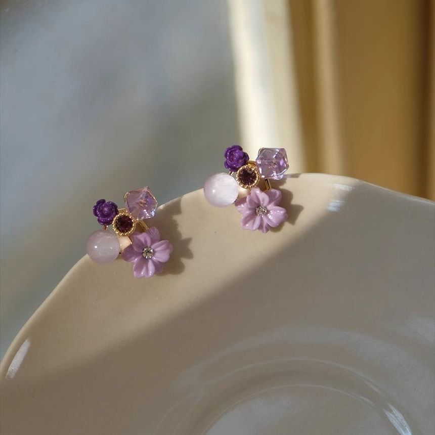 Floral Earring Alloy Statement Rhinestone