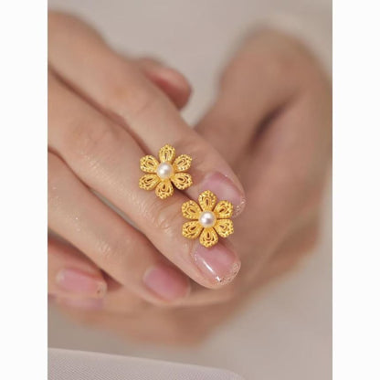 Floral Alloy Pearl Faux Earring Stud