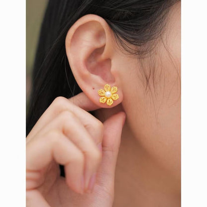 Floral Alloy Pearl Faux Earring Stud