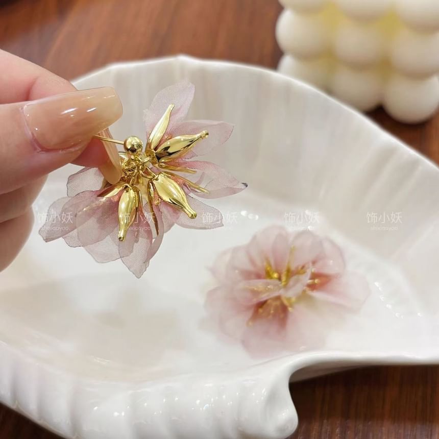 Organza Earring Alloy Petal Drop