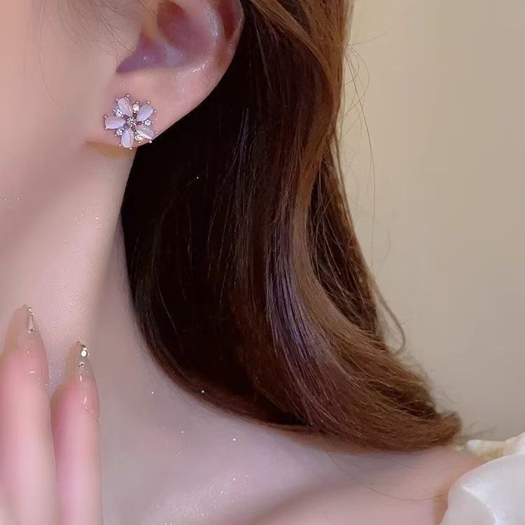 Alloy Faux Floral Pearl Threader Earring Gemstone