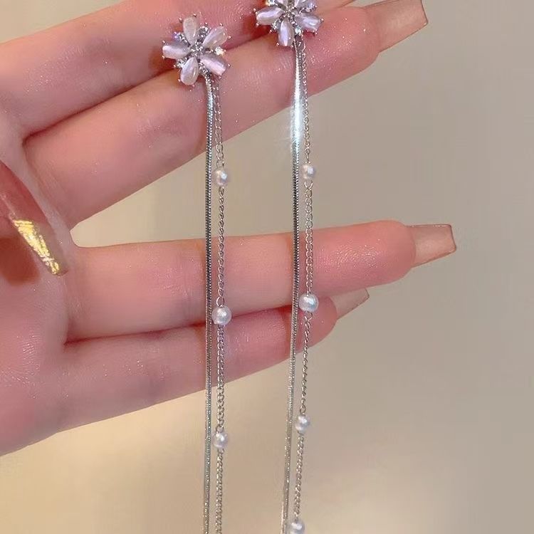 Alloy Faux Floral Pearl Threader Earring Gemstone