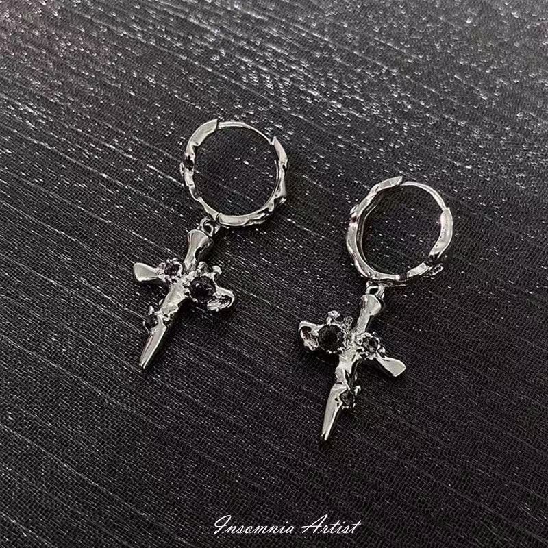 Earring Cross Drop Alloy