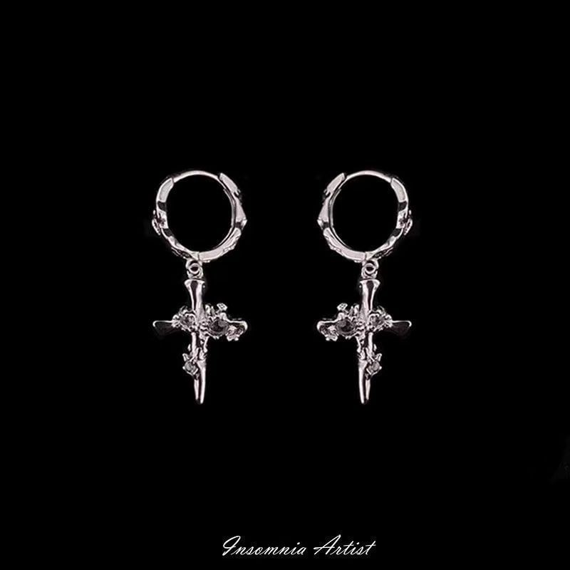 Earring Cross Drop Alloy
