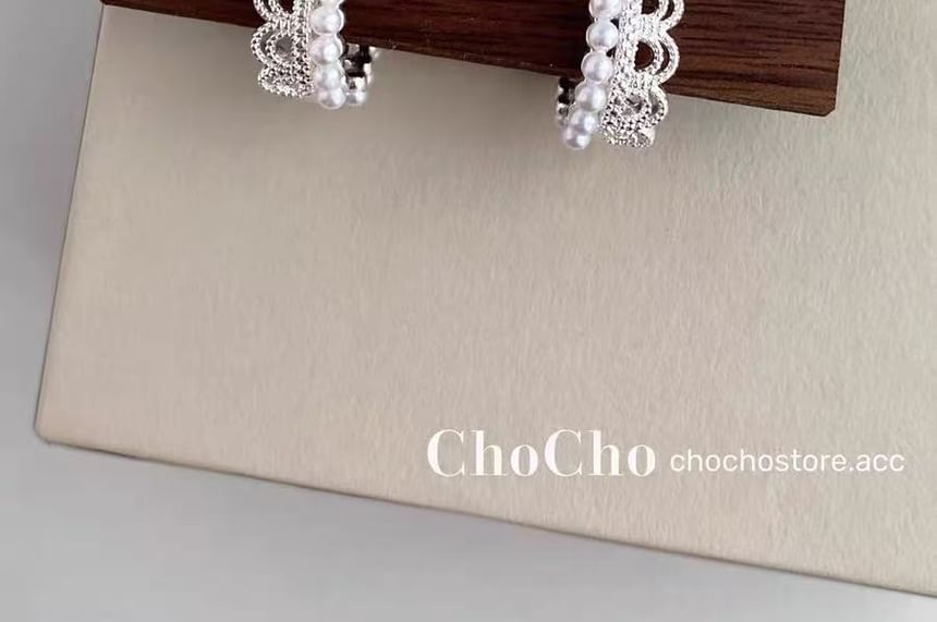 Huggie Pearl Lace Faux Earring Alloy