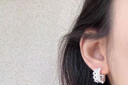 Huggie Pearl Lace Faux Earring Alloy