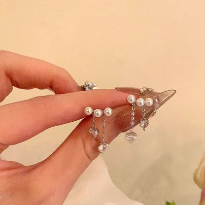 Pearl Rhinestone Dangle Alloy Heart Faux Earring