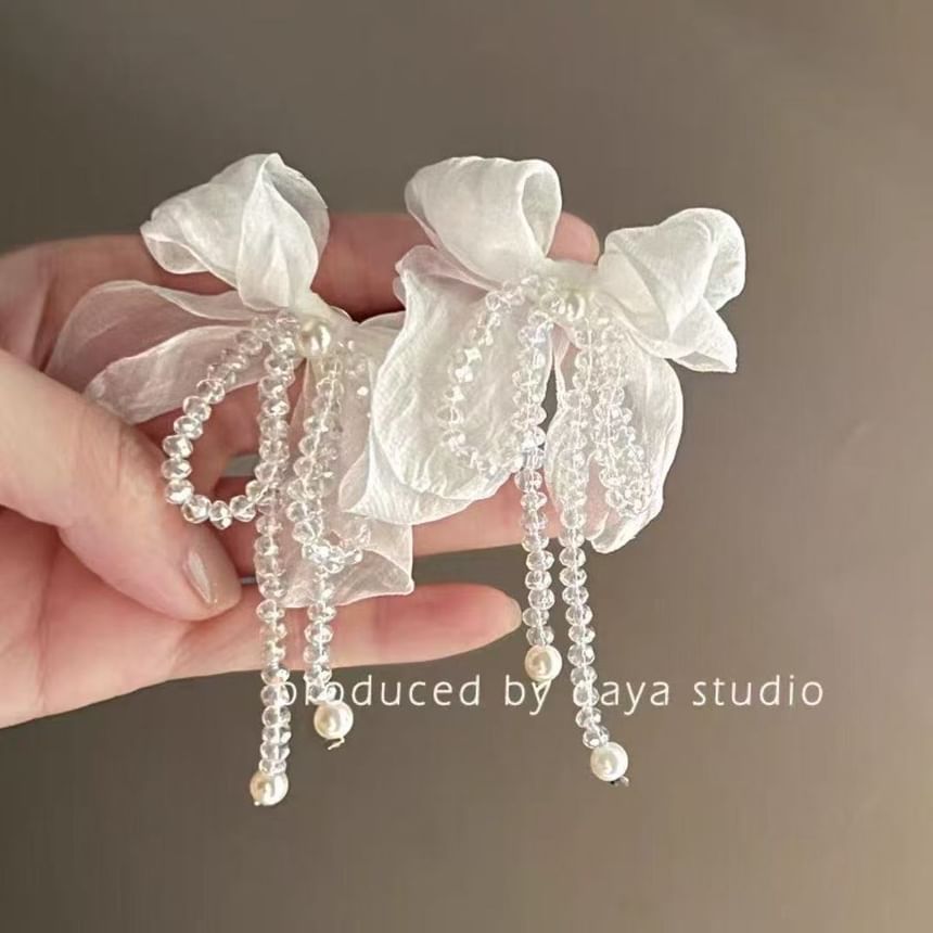 Faux Bow Earring Alloy Statement Pearl