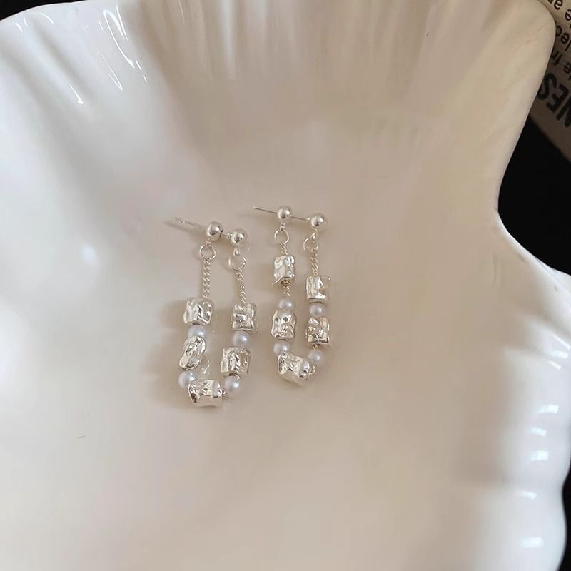 Hoop Earring Alloy Dangle Faux Chain Pearl