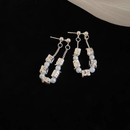 Hoop Earring Alloy Dangle Faux Chain Pearl