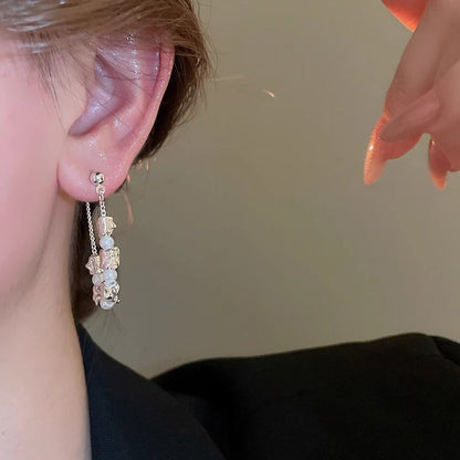 Hoop Earring Alloy Dangle Faux Chain Pearl