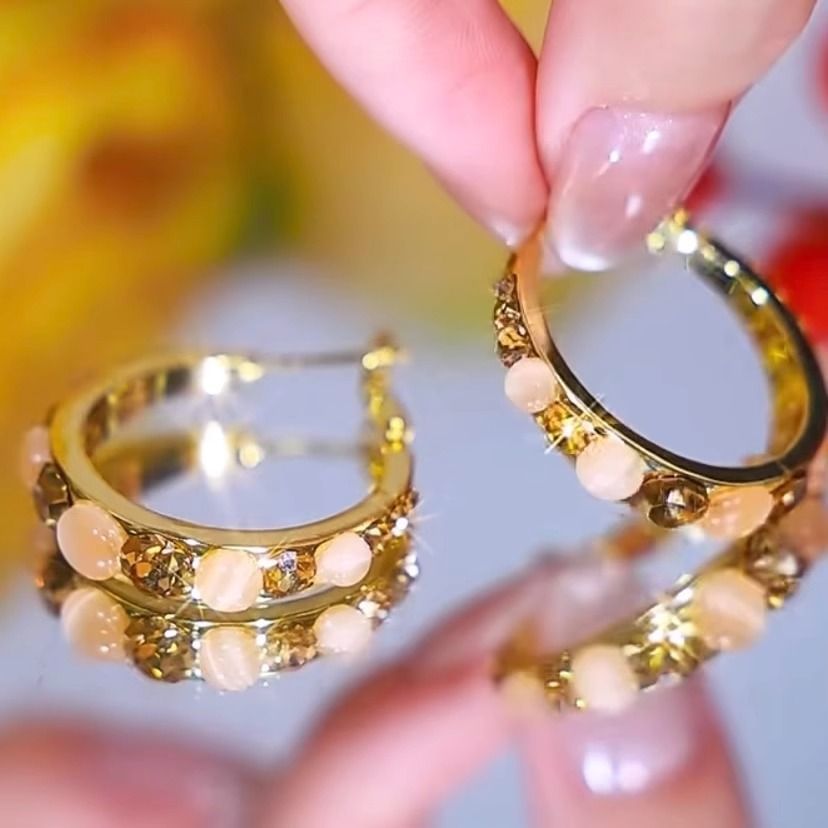 Earring Faux Alloy Rhinestone Hoop Gemstone