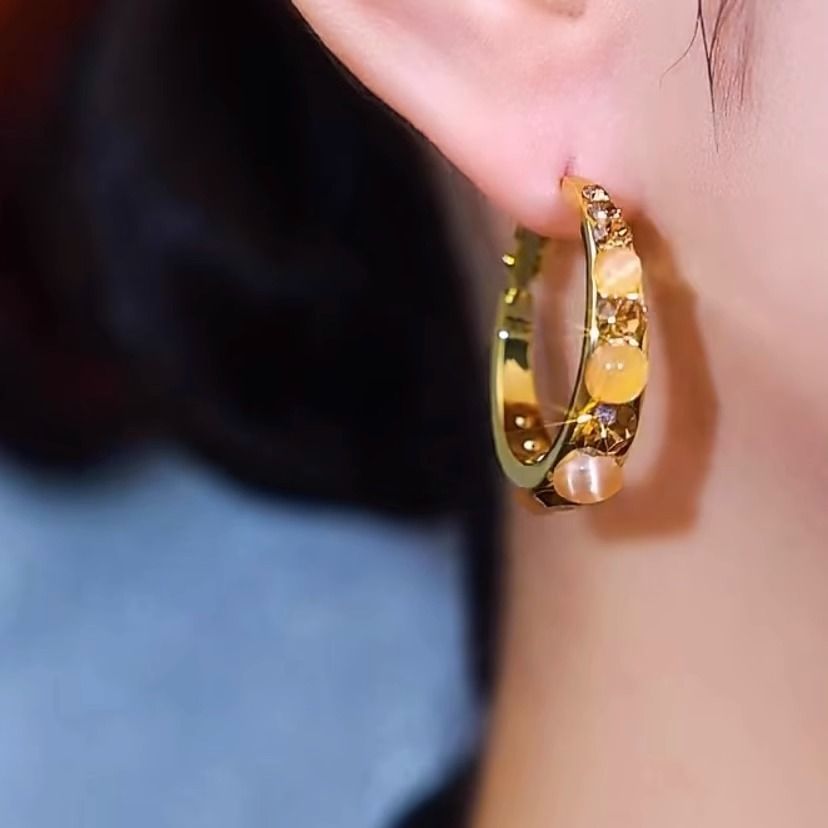 Earring Faux Alloy Rhinestone Hoop Gemstone