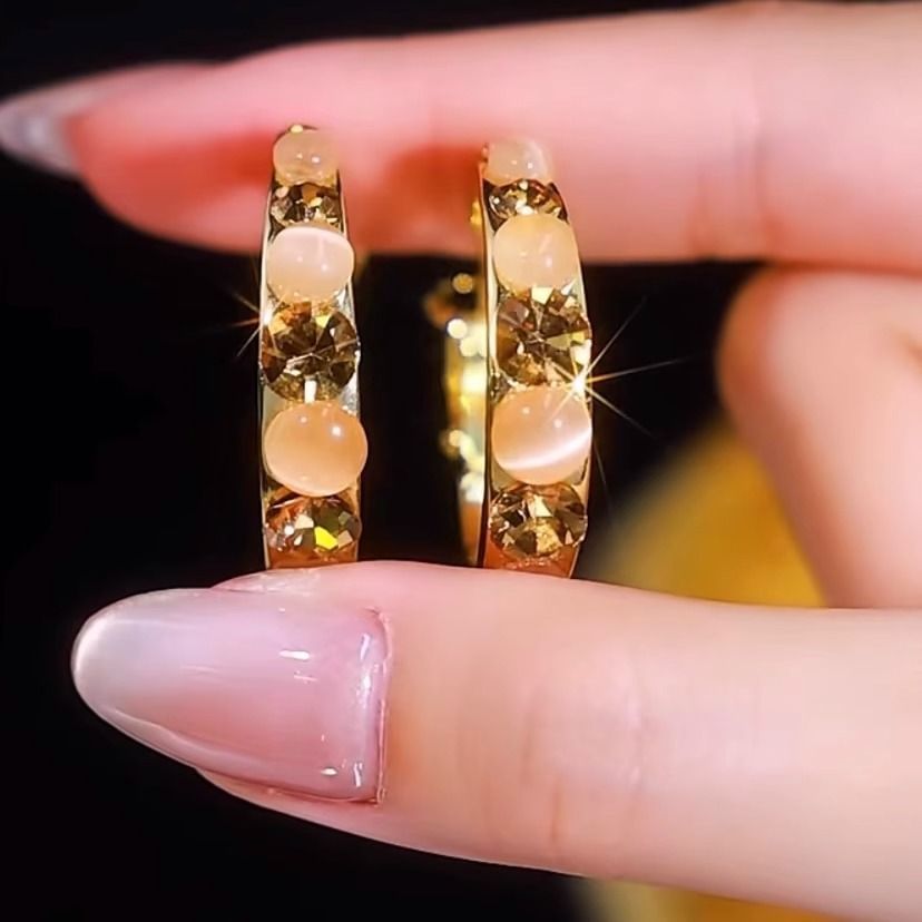 Earring Faux Alloy Rhinestone Hoop Gemstone