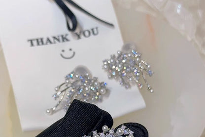 Rhinestone Alloy Stud Faux Firework Pearl Earring