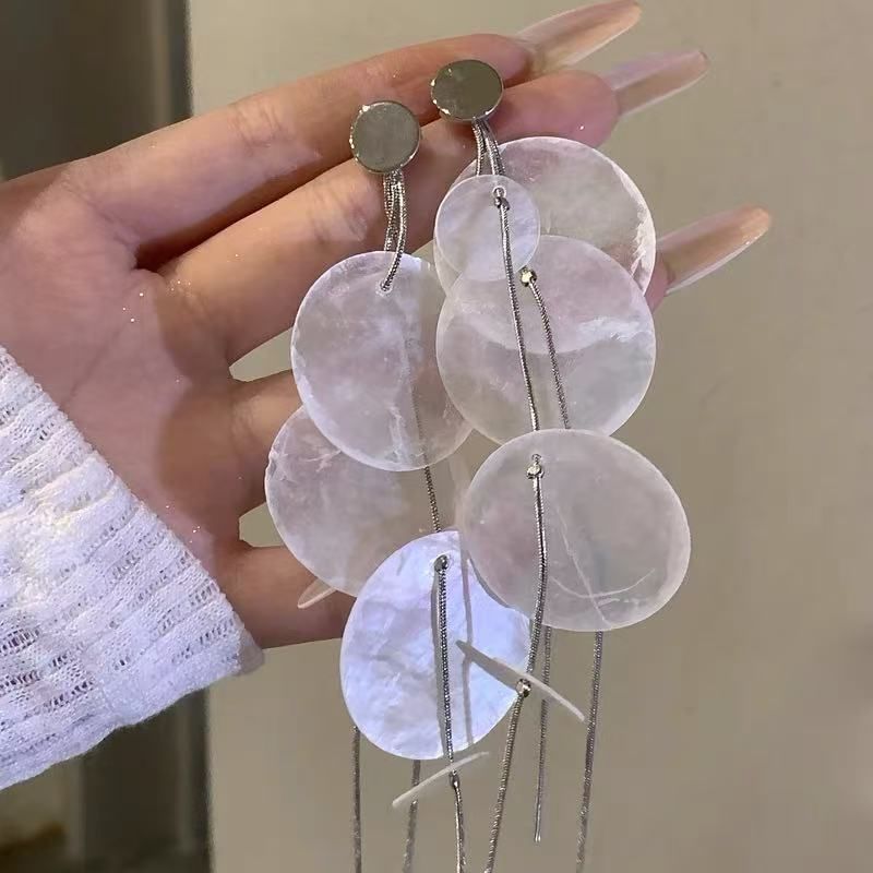 Shell Disc Earring Alloy Statement