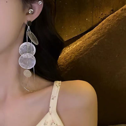 Shell Disc Earring Alloy Statement