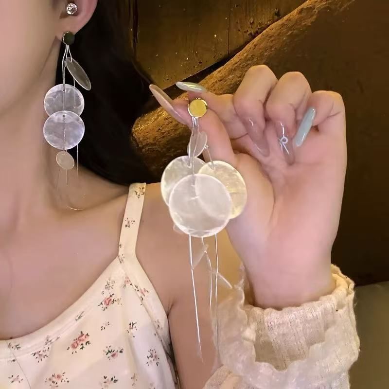 Shell Disc Earring Alloy Statement