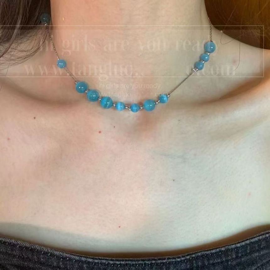 Alloy Gemstone Bead Choker Faux