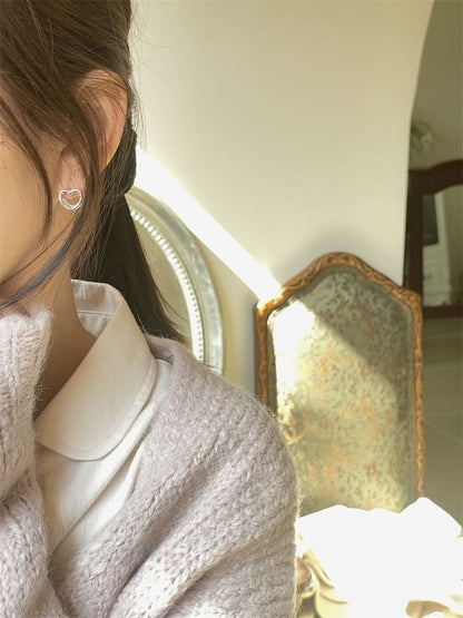 Leverback Heart Ear Sterling Stud Silver