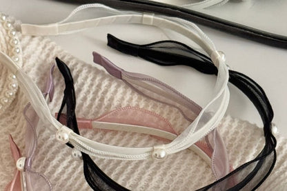 Faux Headband Mesh Pearl