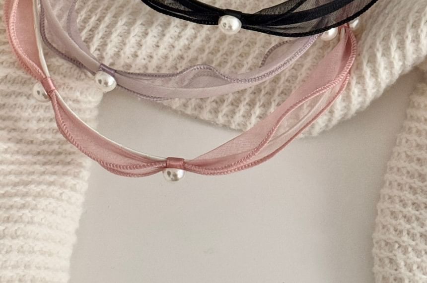 Faux Headband Mesh Pearl