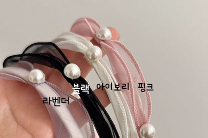 Faux Headband Mesh Pearl