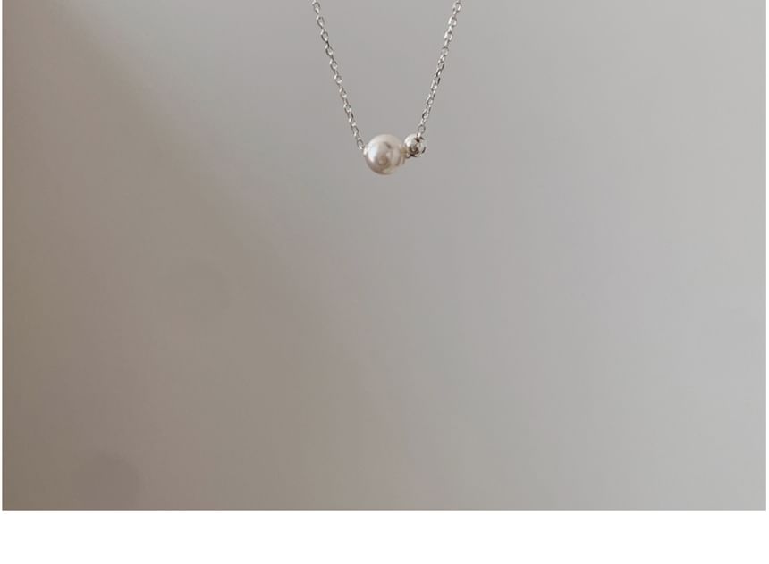 Pearl Beaded Sterling Necklace Faux Silver