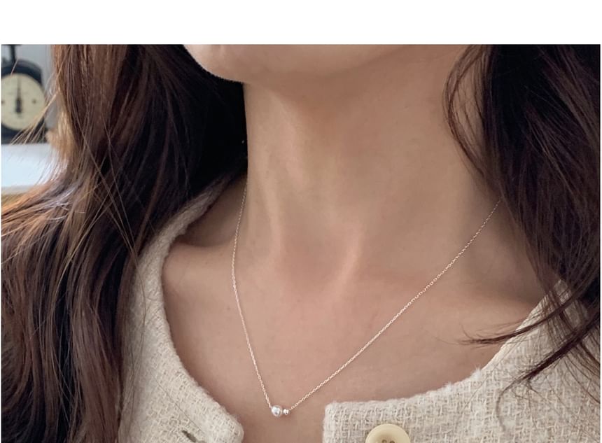 Pearl Beaded Sterling Necklace Faux Silver