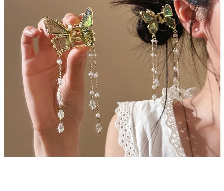 Hair Butterfly Faux Fringed Claw Pearl