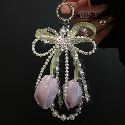 with Phone Pad Pearl Lanyard Faux