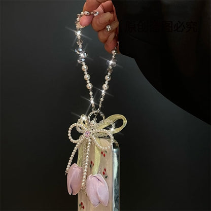 with Phone Pad Pearl Lanyard Faux