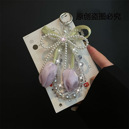 with Phone Pad Pearl Lanyard Faux